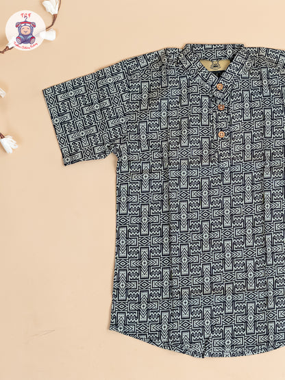 Black -  Boys Floral Printed Short Kurta