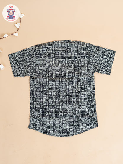 Black -  Boys Floral Printed Short Kurta