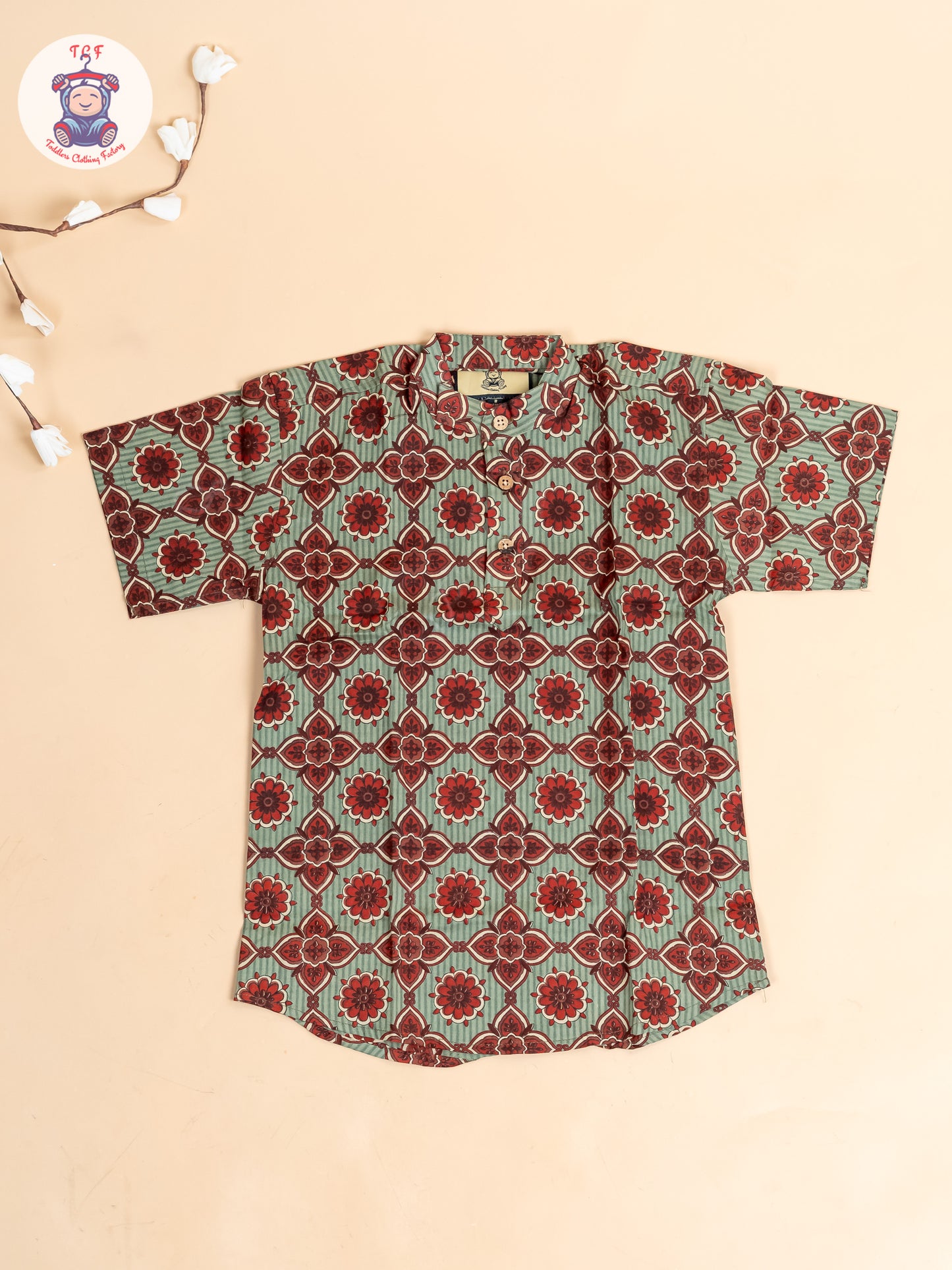 Light Blue & Maroon - Boys Readymade  Printed Short Kurta