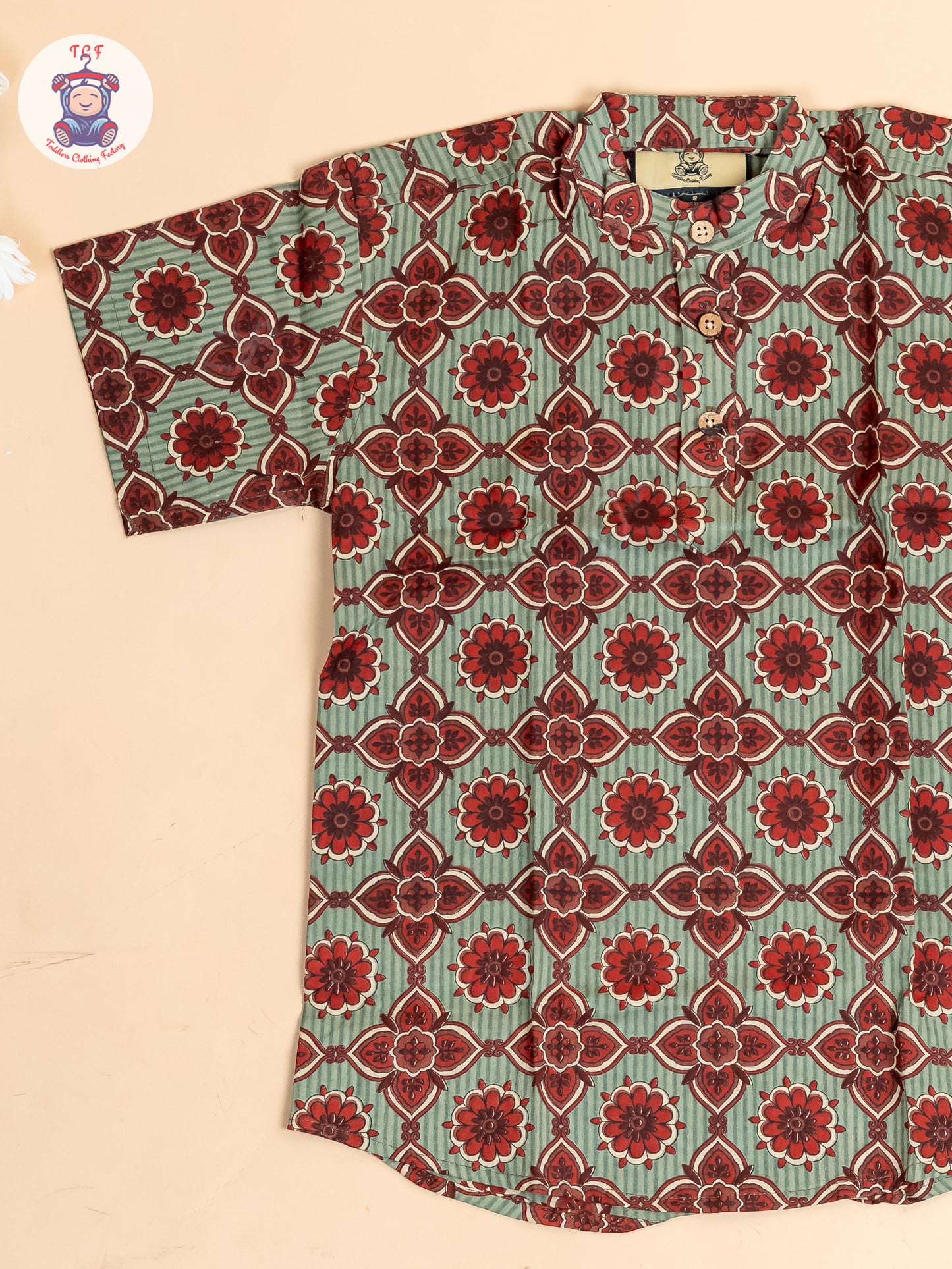 Light Blue & Maroon - Boys Readymade  Printed Short Kurta