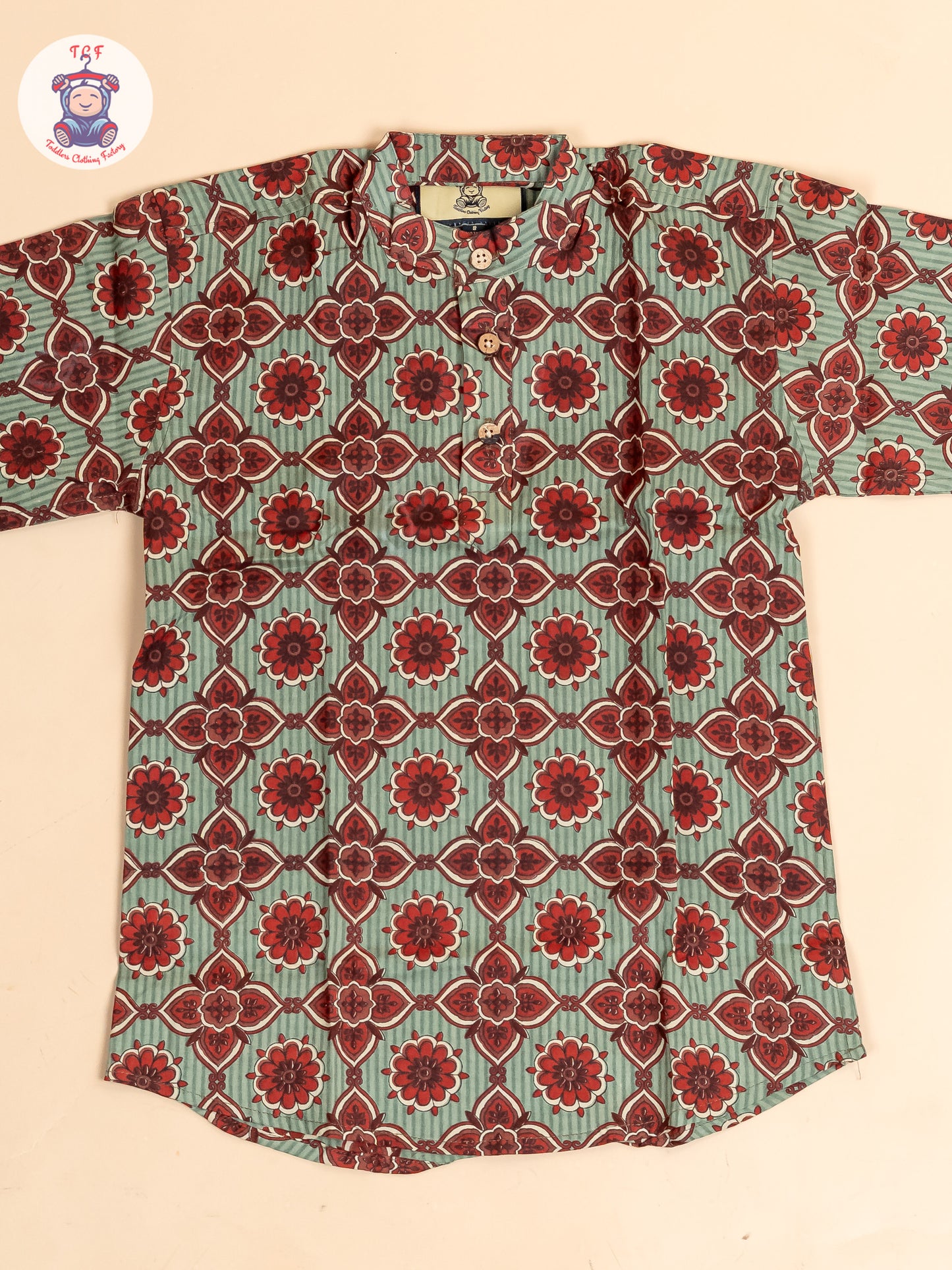 Light Blue & Maroon - Boys Readymade  Printed Short Kurta