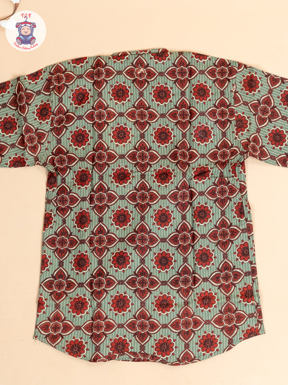 Light Blue & Maroon - Boys Readymade  Printed Short Kurta