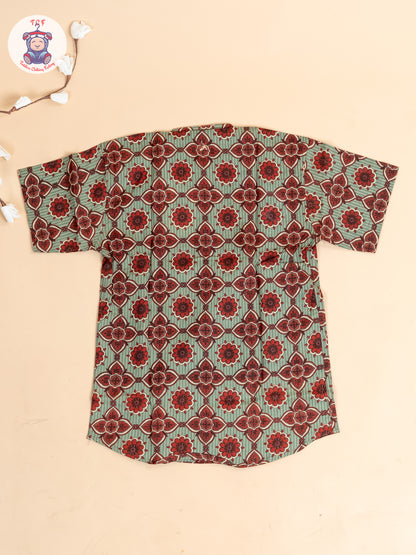 Light Blue & Maroon - Boys Readymade  Printed Short Kurta