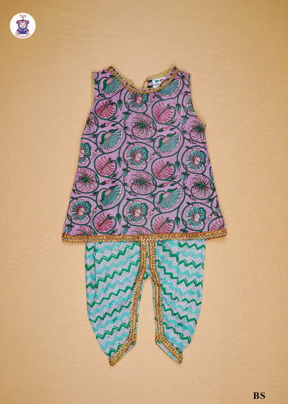 Lavender & Columbia Blue - Sleeveless Kurti Dhoti Set