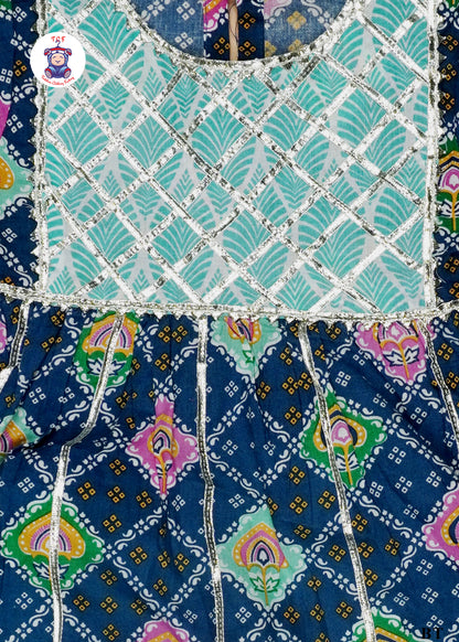 Blue & Electric Blue - Printed A-Line Kurta with Palazzos