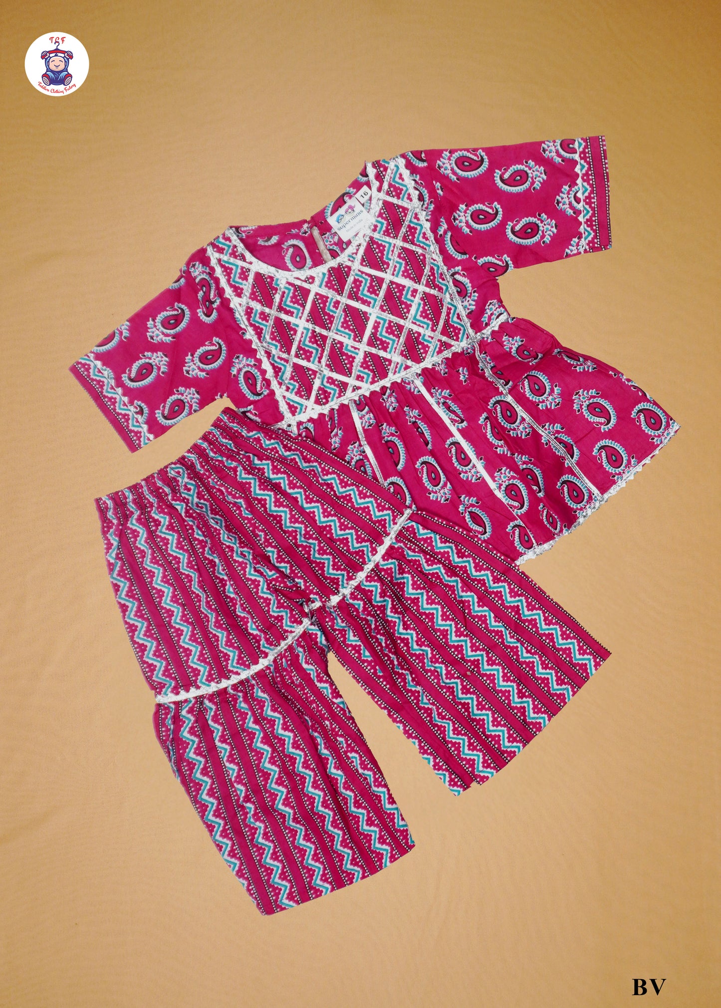 Deep Pink - Printed A-Line Kurta with Palazzos