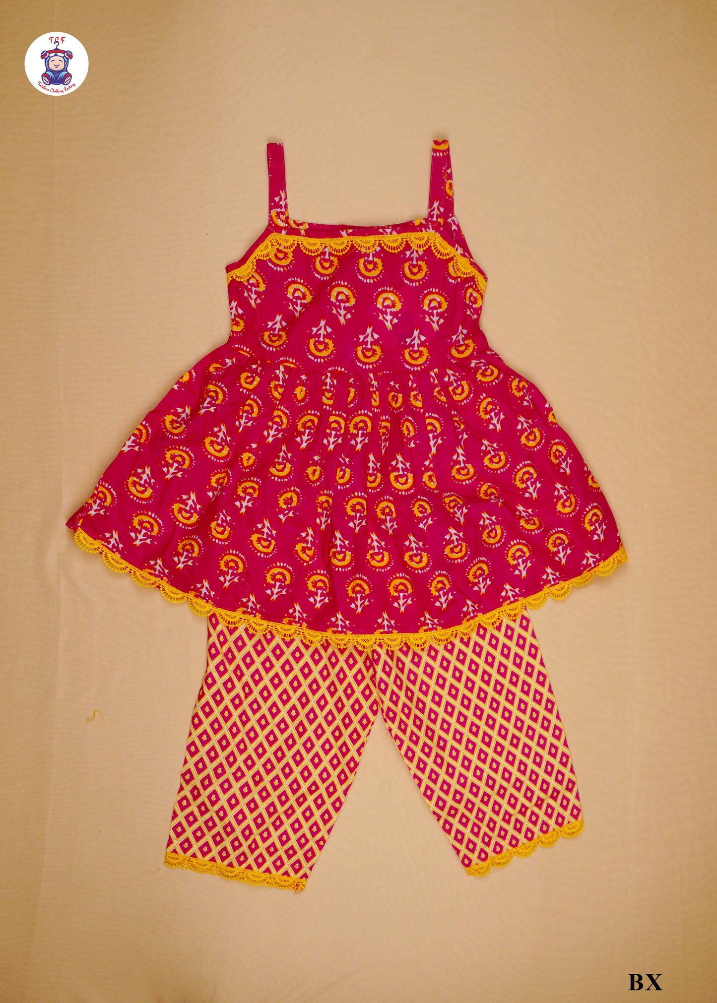 Bright Pink - Printed Sleeveless Kurti Set