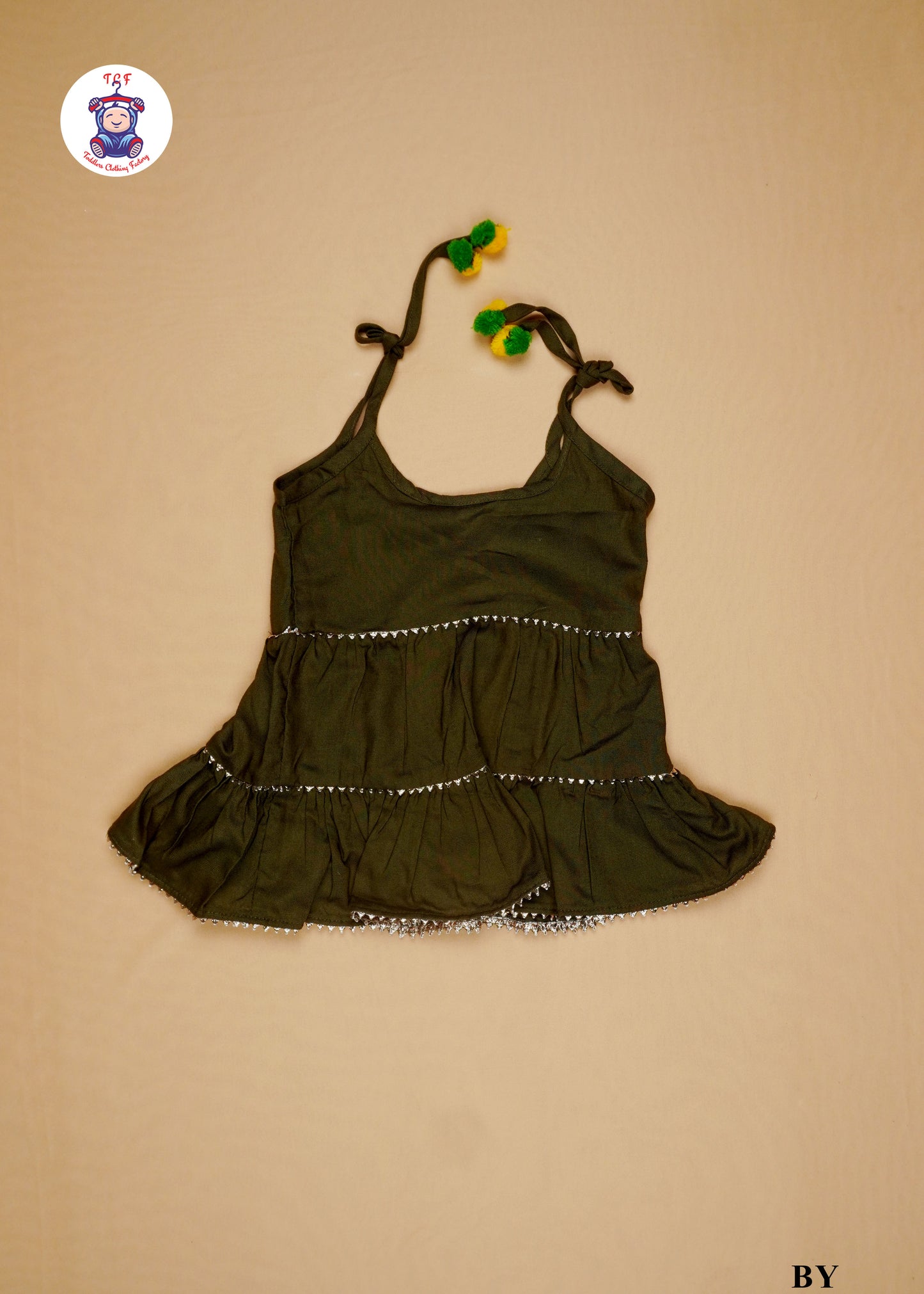 Army Green - Sleeveless Lace Top Kurti Dhoti Set