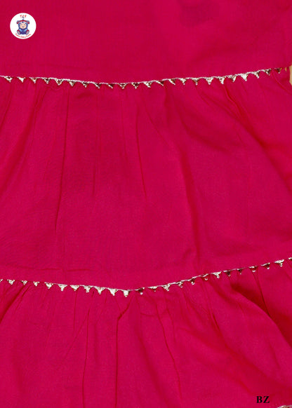 Dark Pink - Sleeveless Lace Top Kurti Dhoti Set