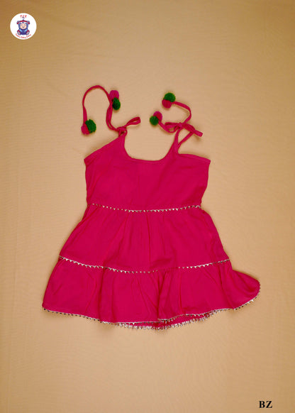 Dark Pink - Sleeveless Lace Top Kurti Dhoti Set