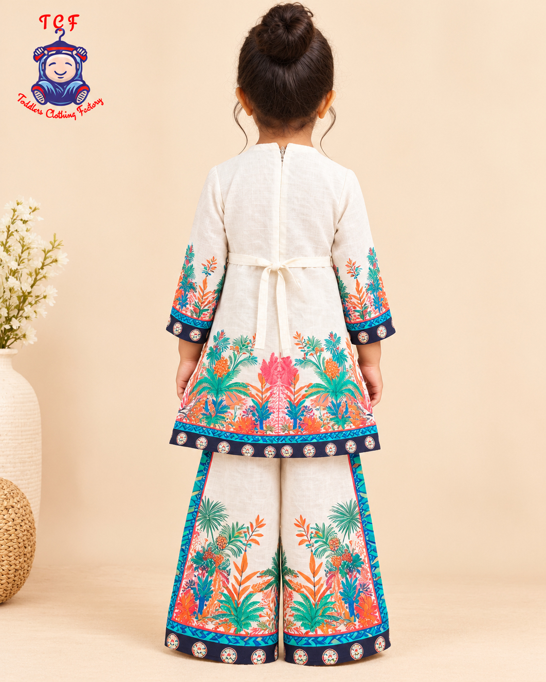 Azure Bloom Printed Kurta Palazzo Set for Girls