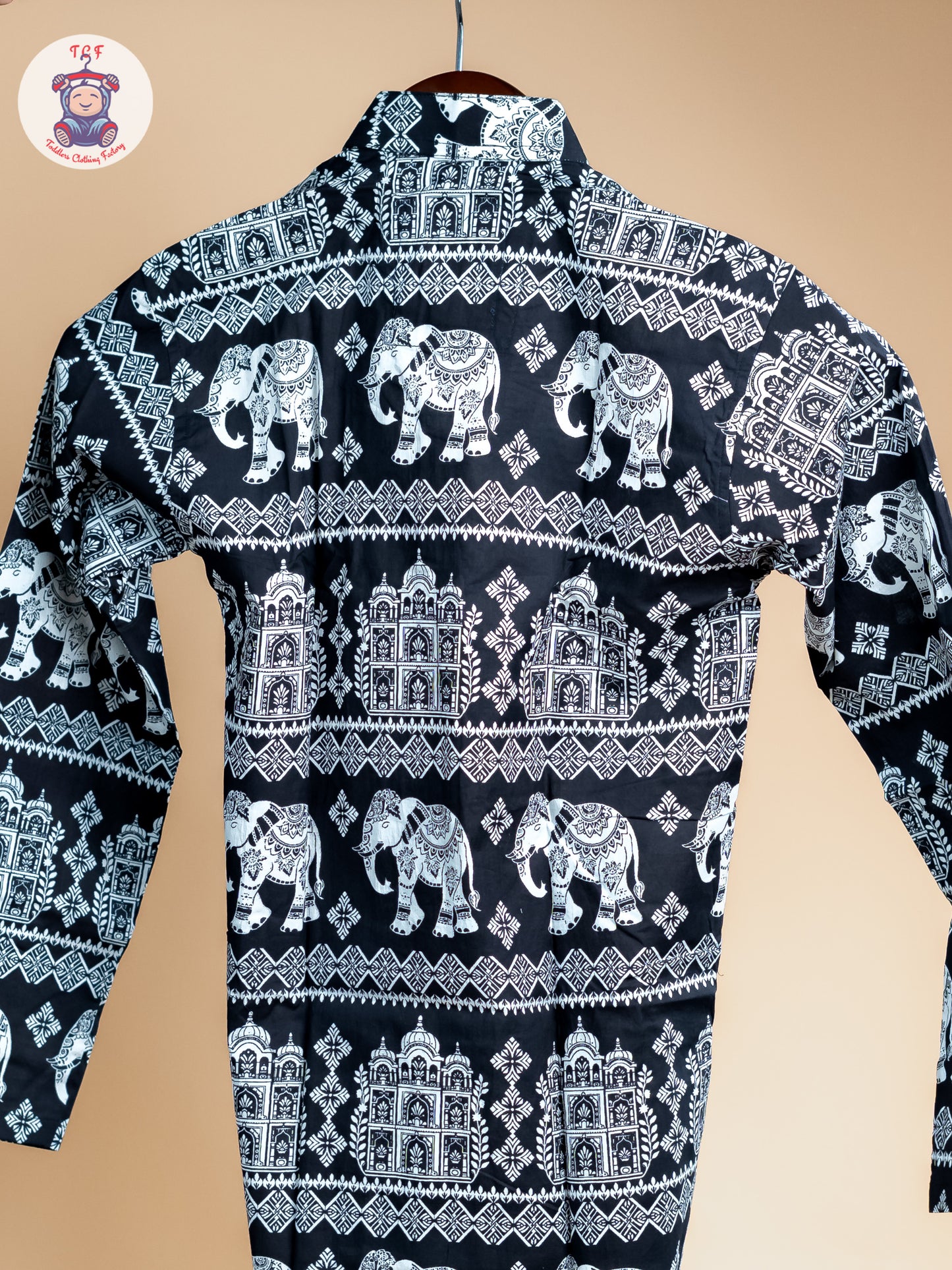 Black -  Boys Elephant Printed Long Kurta