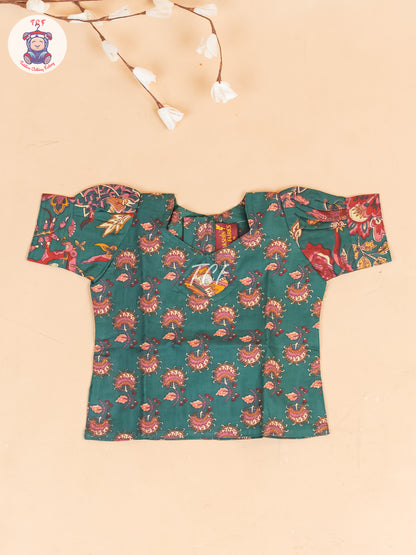 Green & Maroon Floral - Girls Readymade Cotton Pavadai Sattai
