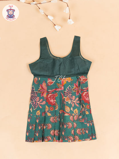 Green & Maroon Floral - Girls Readymade Cotton Pavadai Sattai