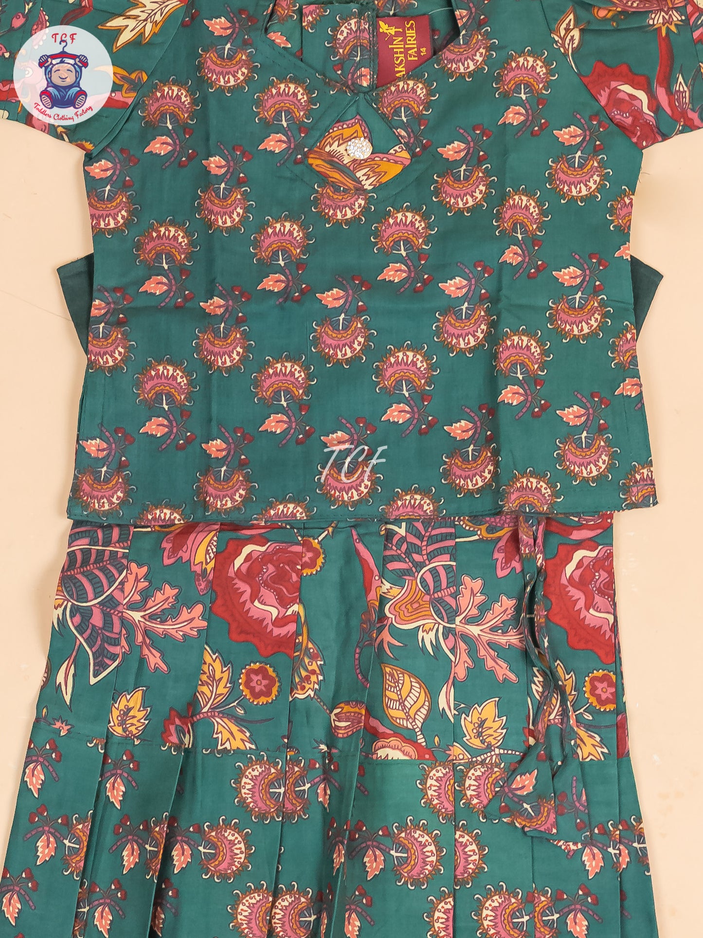 Green & Maroon Floral - Girls Readymade Cotton Pavadai Sattai