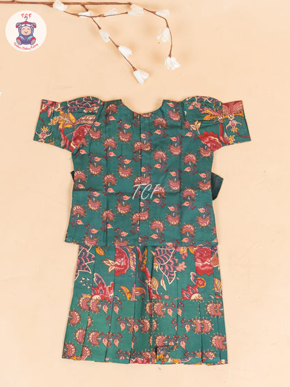 Green & Maroon Floral - Girls Readymade Cotton Pavadai Sattai