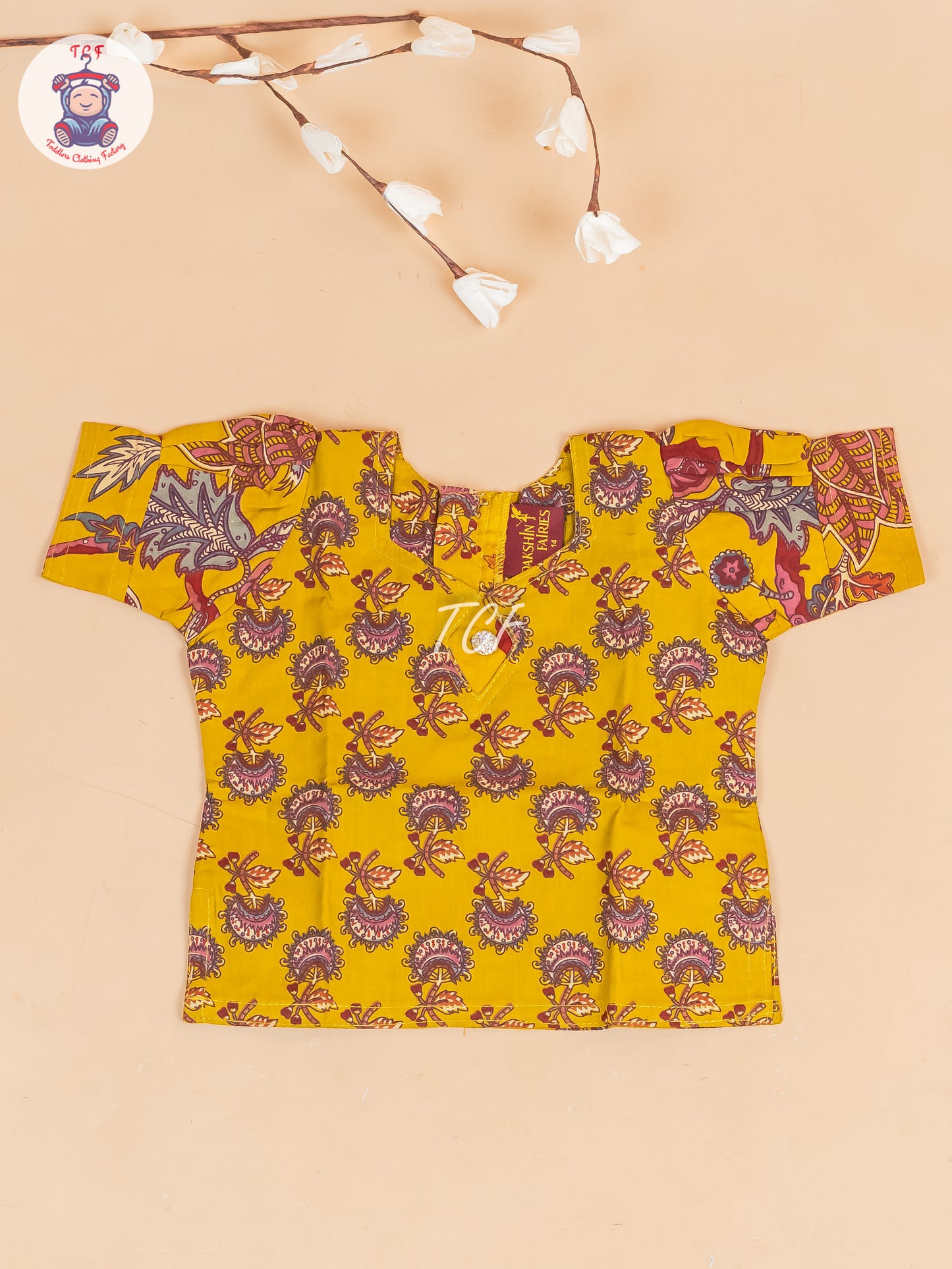 Mustard & Maroon Floral - Girls Readymade Cotton Pavadai Sattai