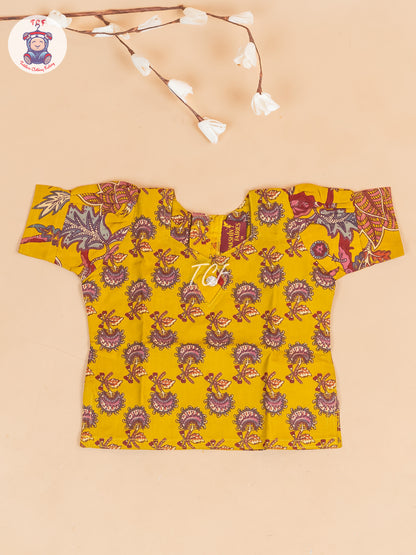 Mustard & Maroon Floral - Girls Readymade Cotton Pavadai Sattai
