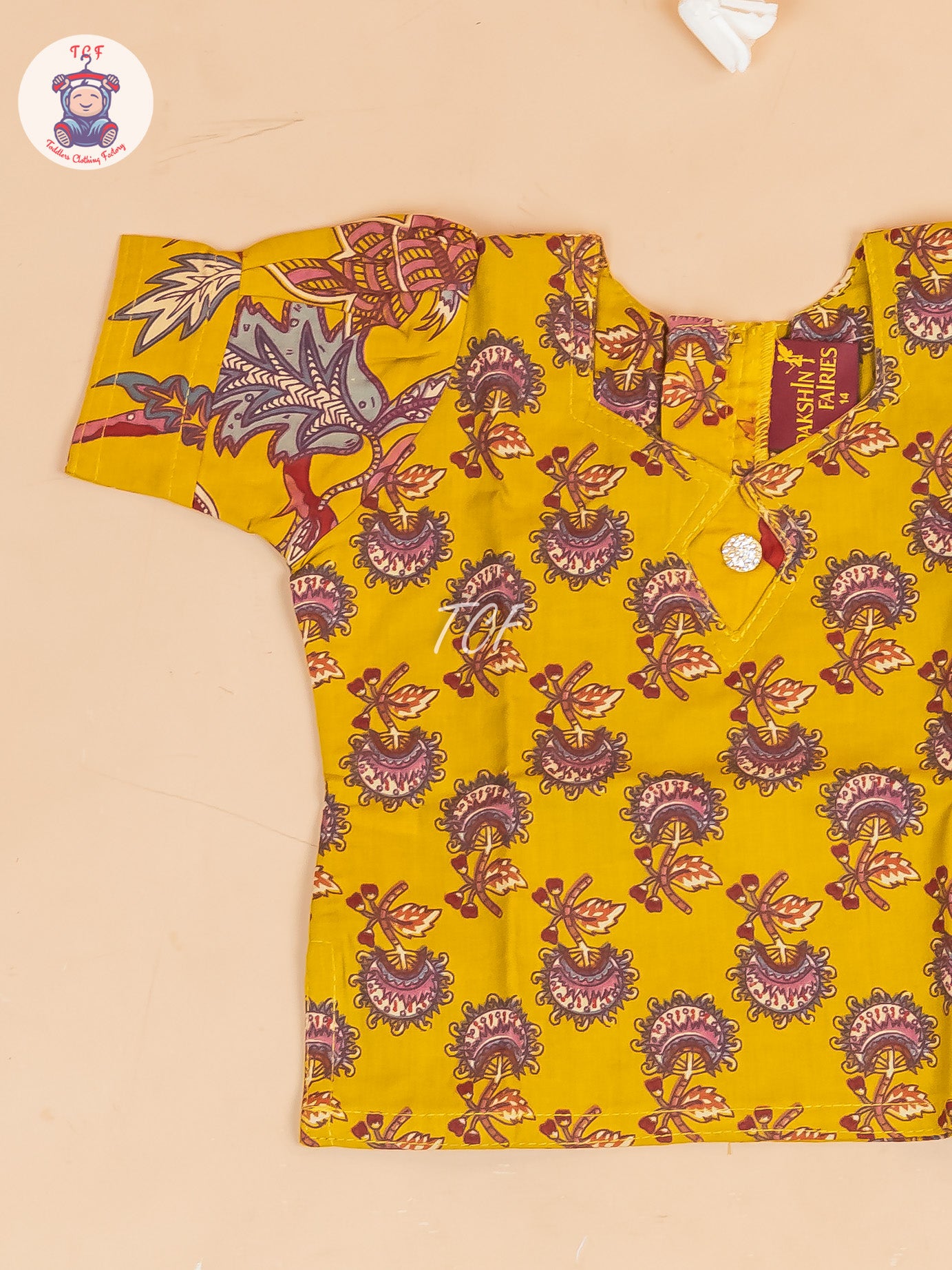 Mustard & Maroon Floral - Girls Readymade Cotton Pavadai Sattai