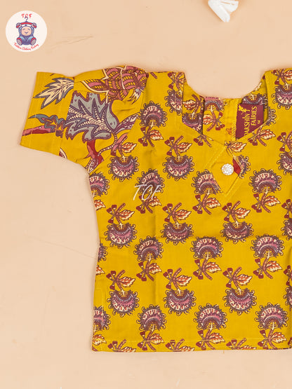 Mustard & Maroon Floral - Girls Readymade Cotton Pavadai Sattai