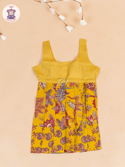 Mustard & Maroon Floral - Girls Readymade Cotton Pavadai Sattai