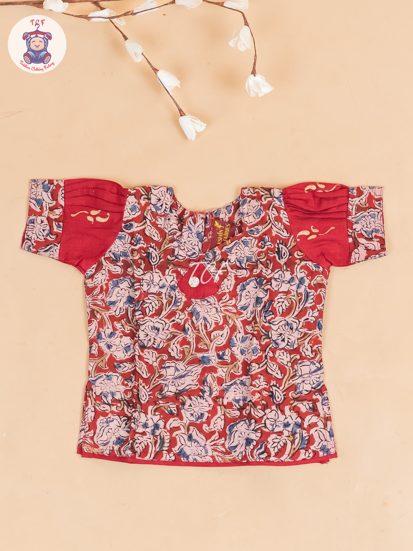 Maroon Kalamkari Printed - Girls Readymade Cotton Pavadai Sattai