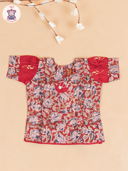Maroon Kalamkari Printed - Girls Readymade Cotton Pavadai Sattai