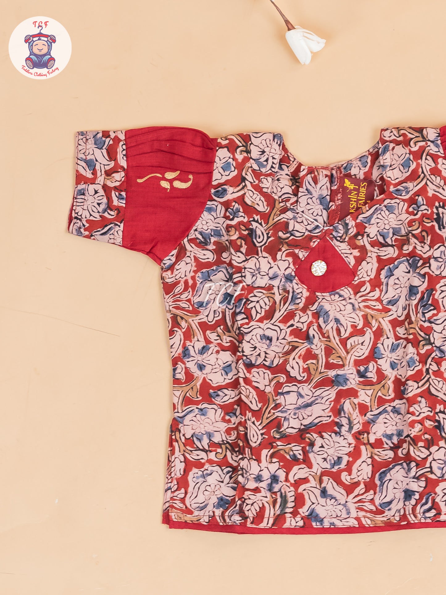 Maroon Kalamkari Printed - Girls Readymade Cotton Pavadai Sattai