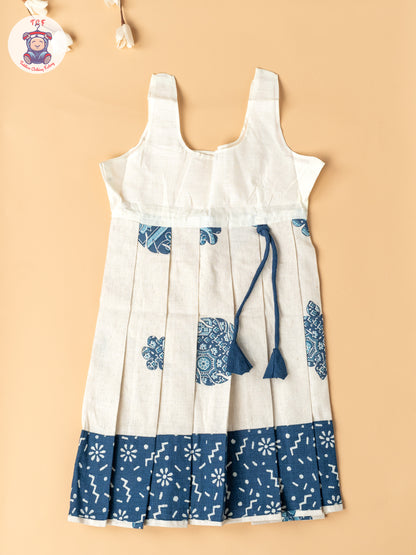 Navy Blue & Cream - Girls Readymade Cotton Pavadai Sattai
