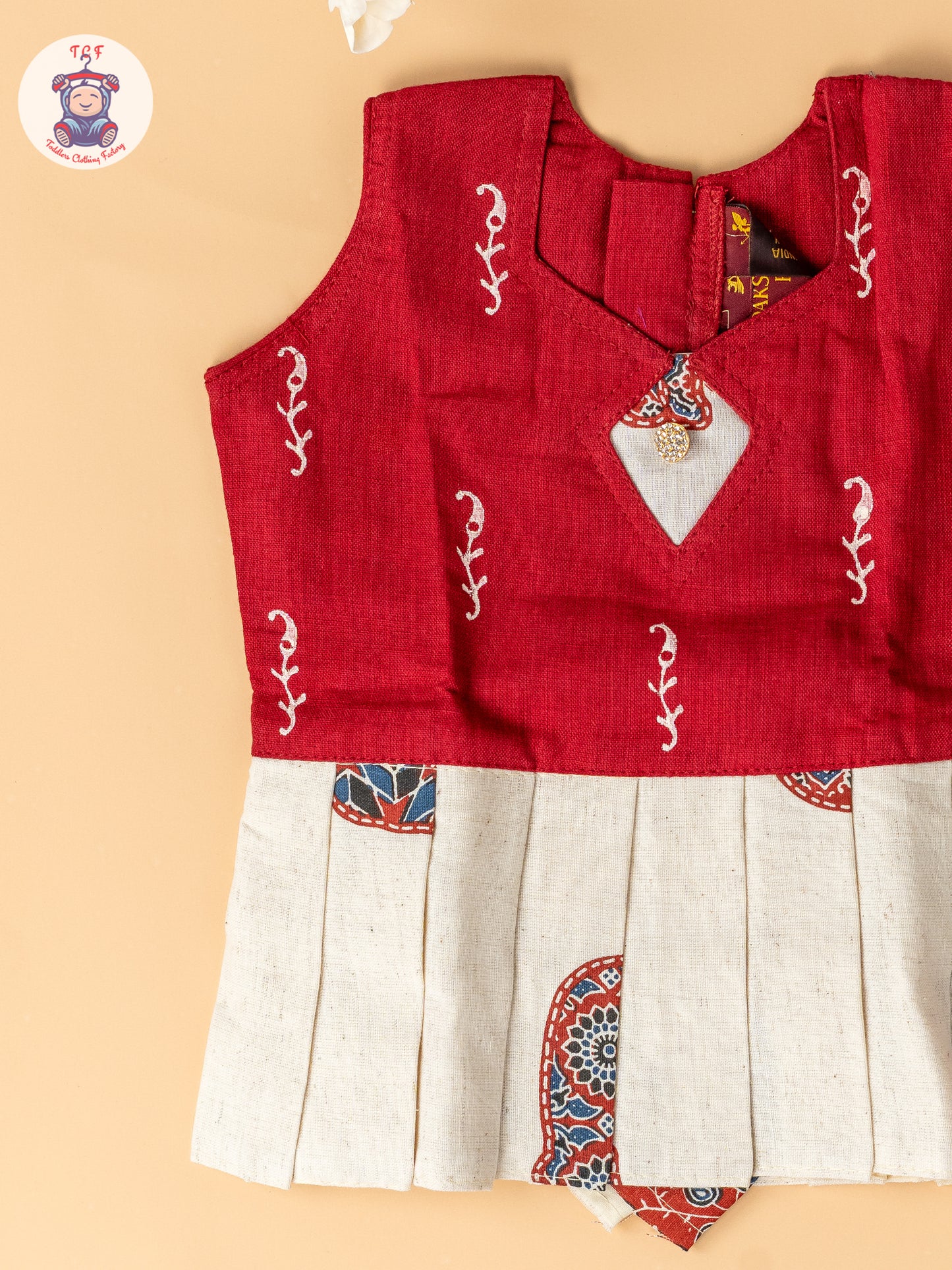 Red & Cream - Girls Readymade Cotton Pavadai Sattai