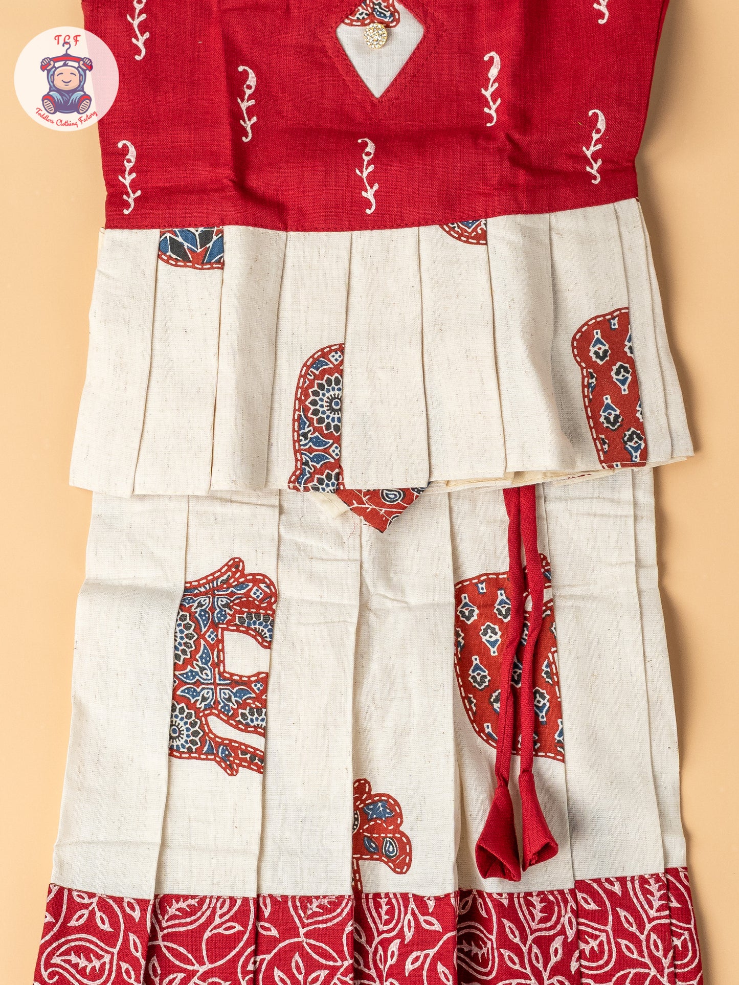 Red & Cream - Girls Readymade Cotton Pavadai Sattai
