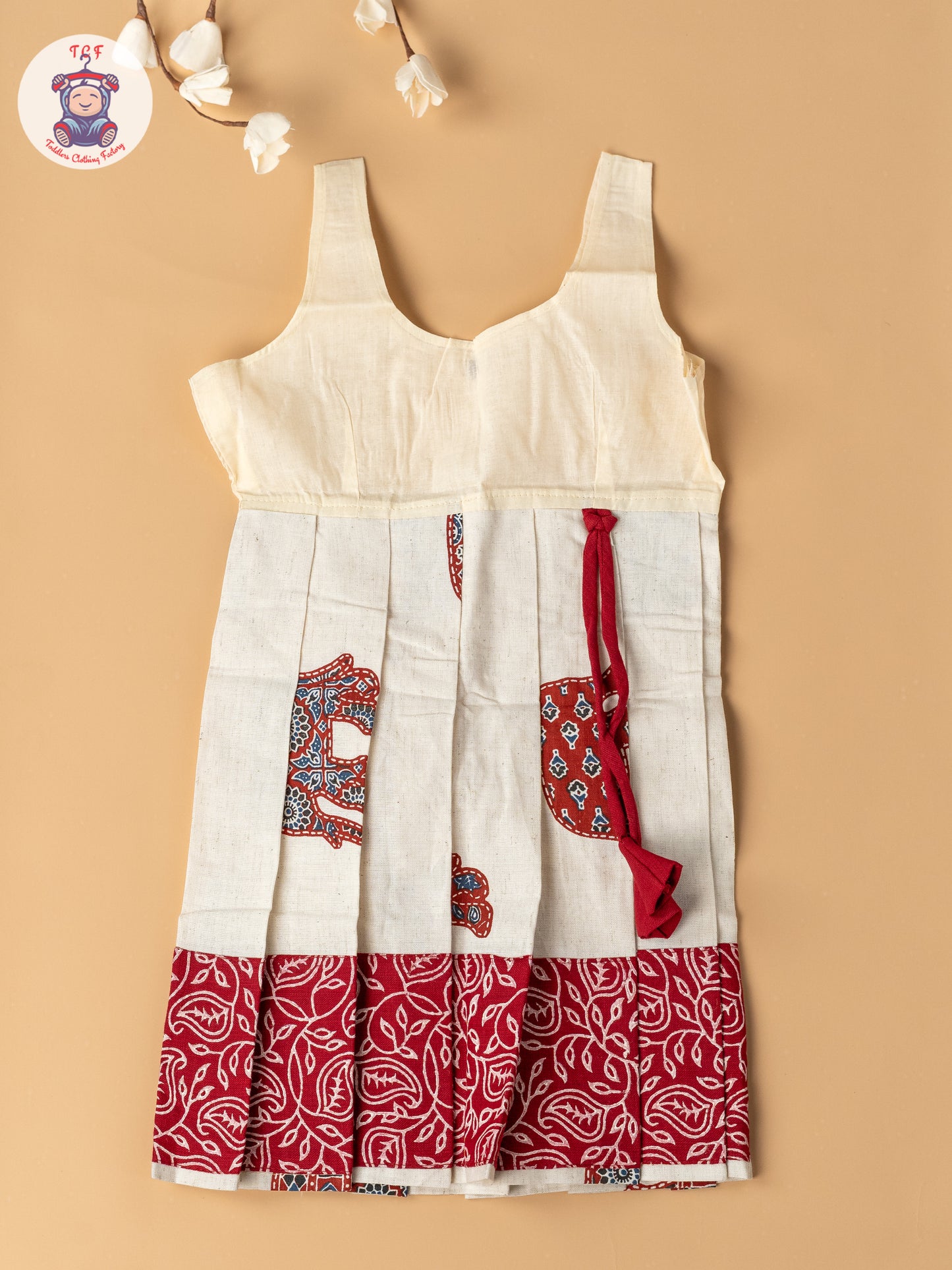 Red & Cream - Girls Readymade Cotton Pavadai Sattai