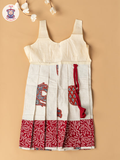 Red & Cream - Girls Readymade Cotton Pavadai Sattai