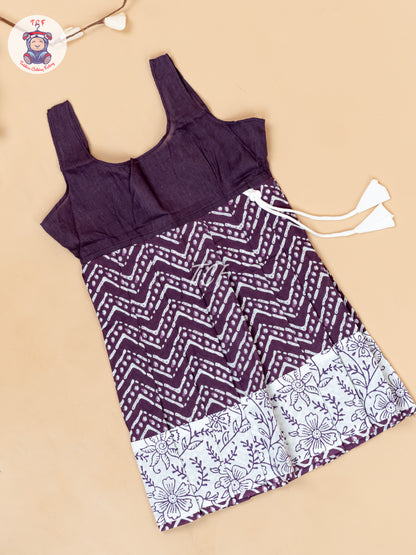 White & Purple - Girls Readymade Floral Printed Cotton Pavadai Sattai