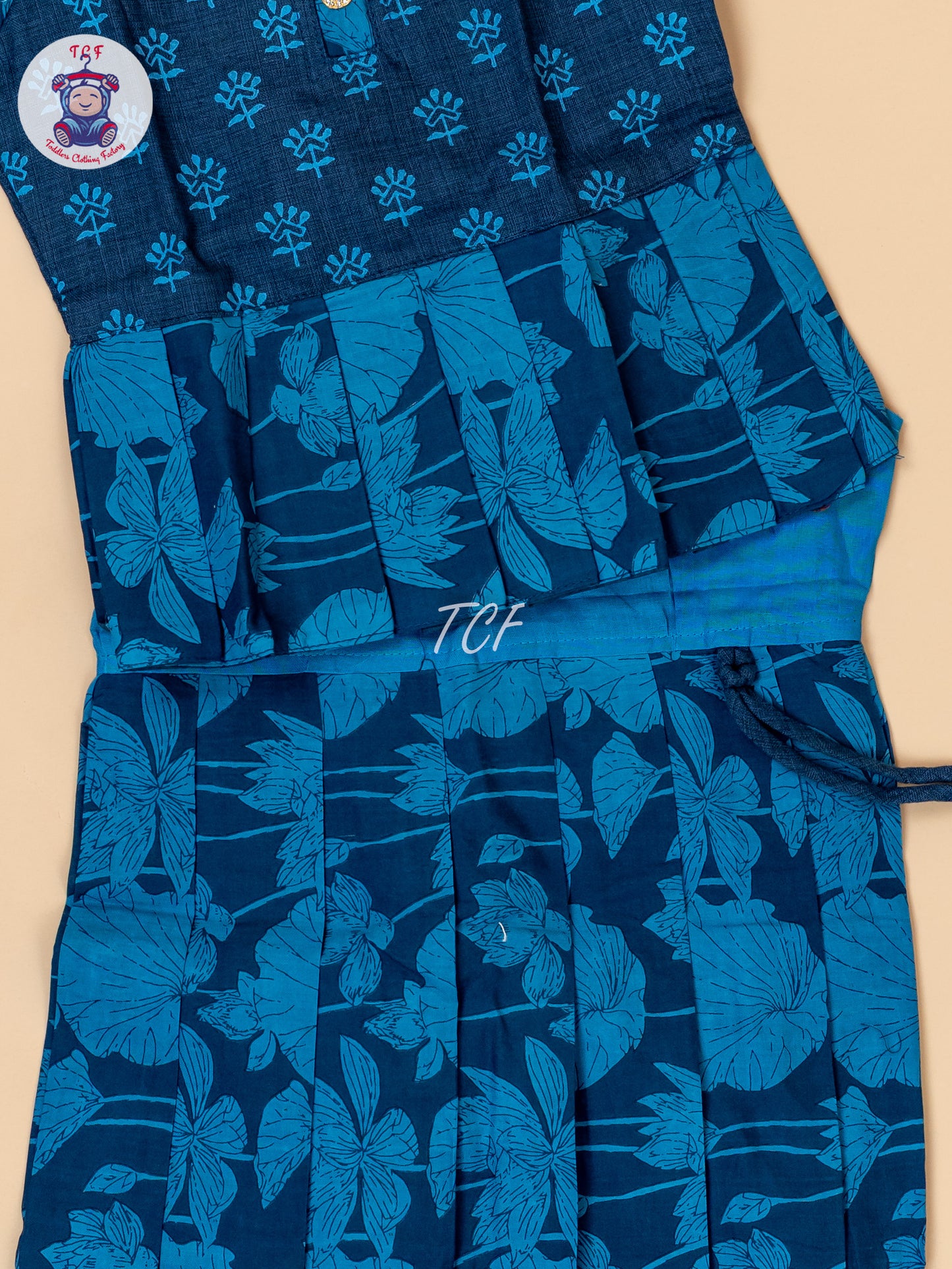 Blue - Girls Readymade Floral Printed Cotton Pavadai Sattai