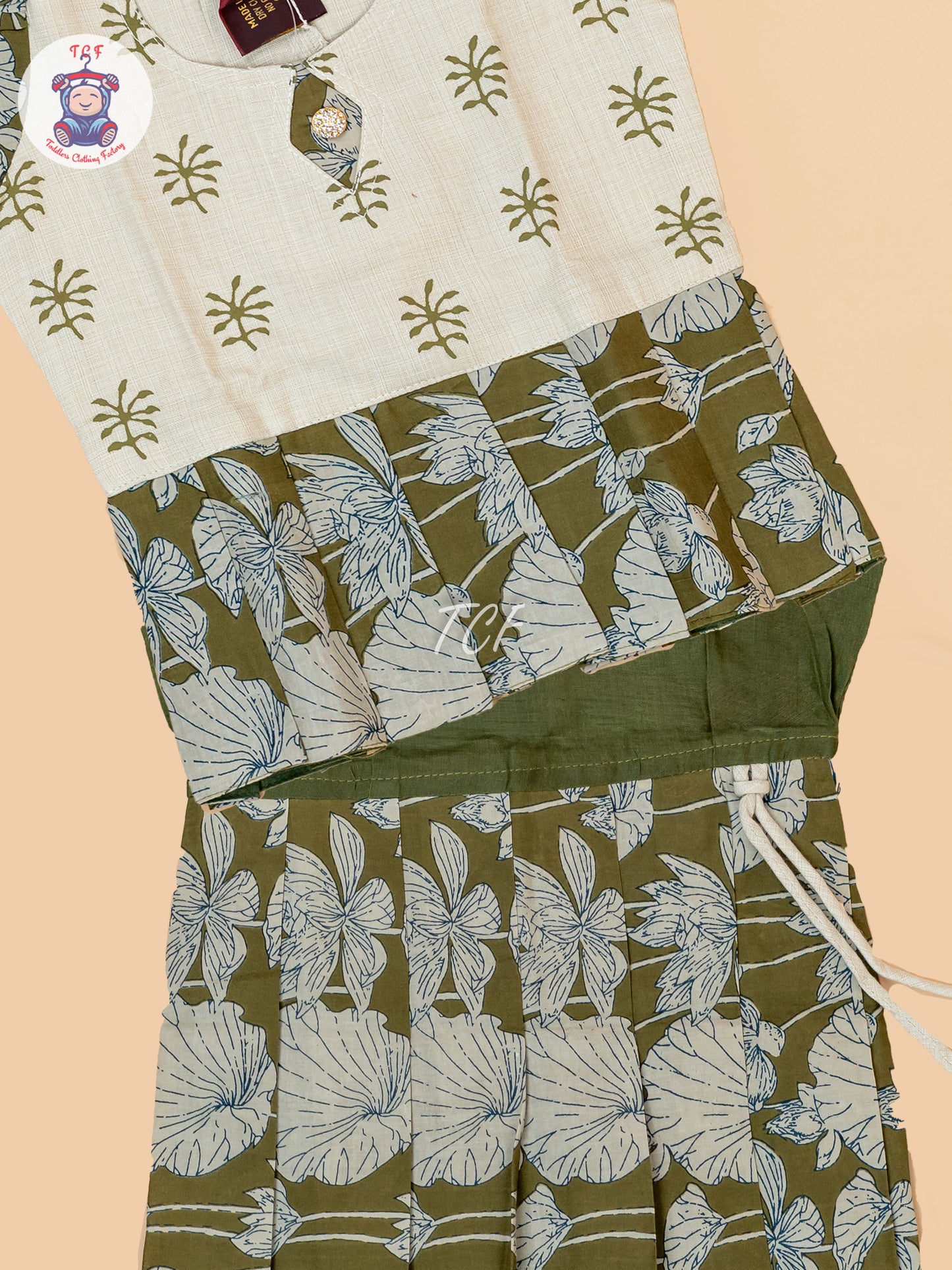 Light Green - Girls Readymade Floral Printed Cotton Pavadai Sattai