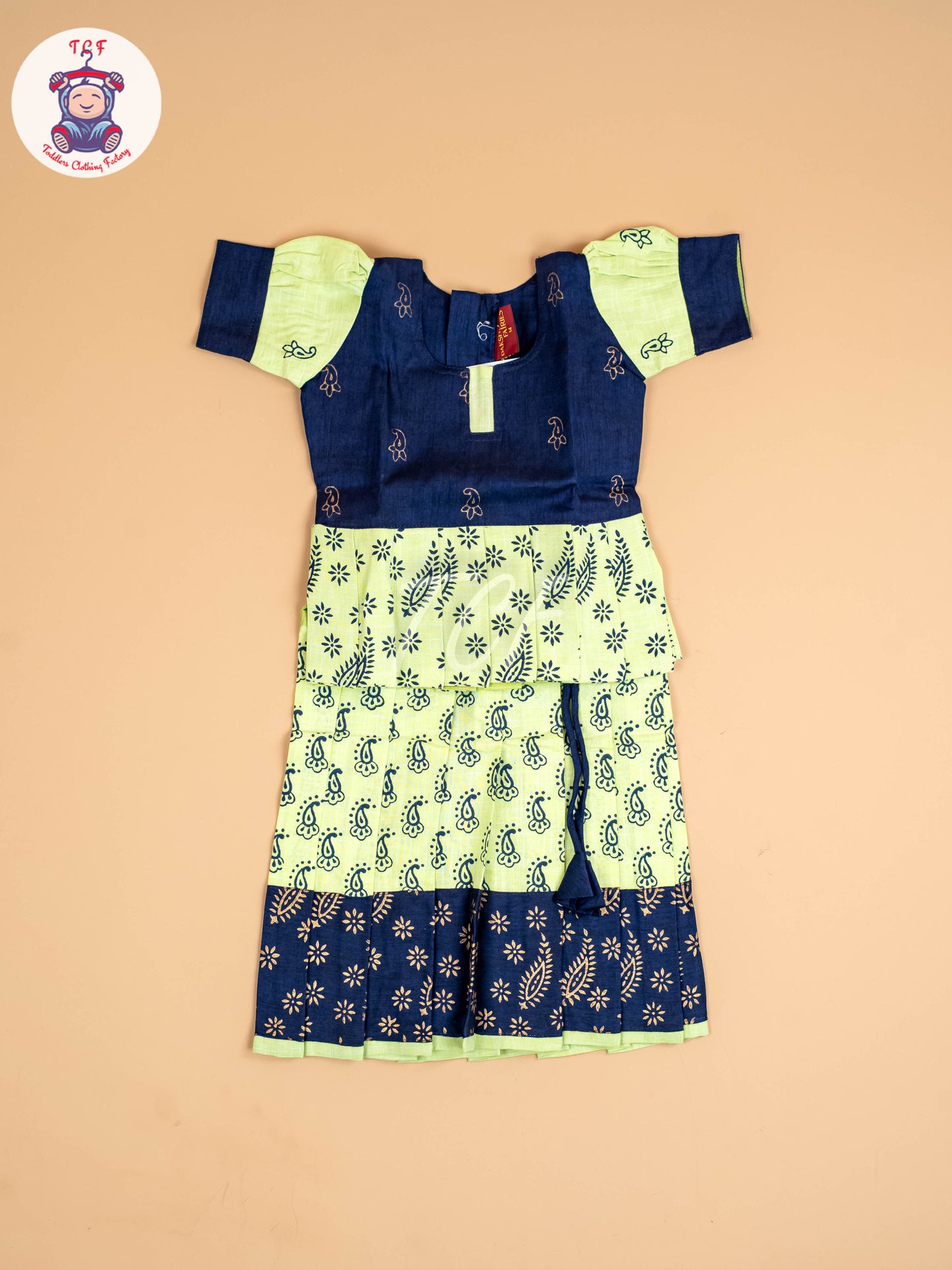 Navy Blue & Shades of Green - Cotton Pavadai Sattai