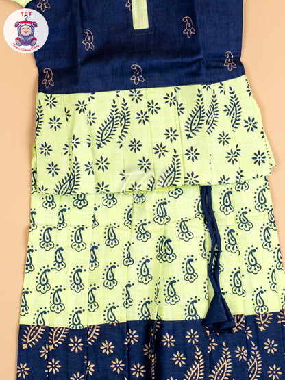 Navy Blue & Shades of Green - Cotton Pavadai Sattai
