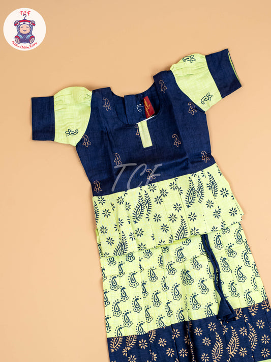 Navy Blue & Shades of Green - Cotton Pavadai Sattai