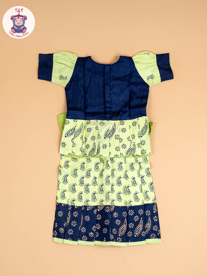 Navy Blue & Shades of Green - Cotton Pavadai Sattai