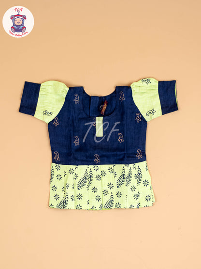 Navy Blue & Shades of Green - Cotton Pavadai Sattai