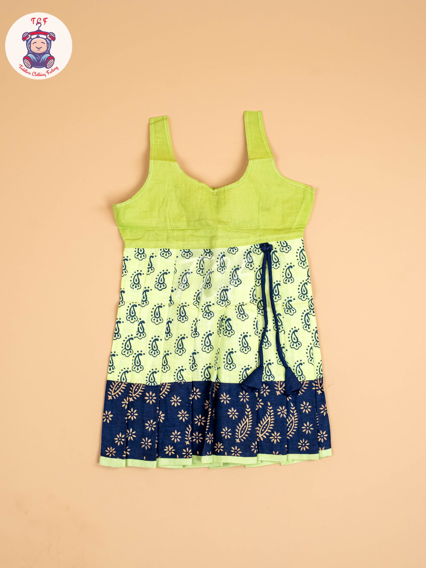 Navy Blue & Shades of Green - Cotton Pavadai Sattai