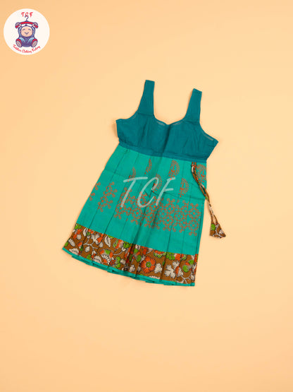 Brown & Green  - Floral Printed Kalamkari Pavadai Sattai
