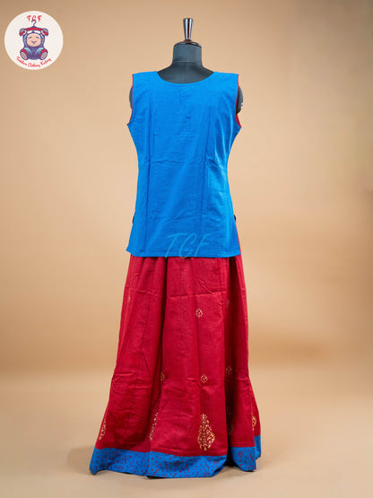Pink & Blue - Adult Readymade Pavadai Sattai
