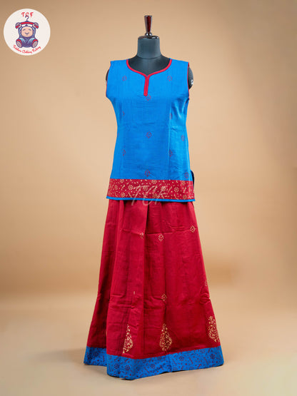 Pink & Blue - Adult Readymade Pavadai Sattai