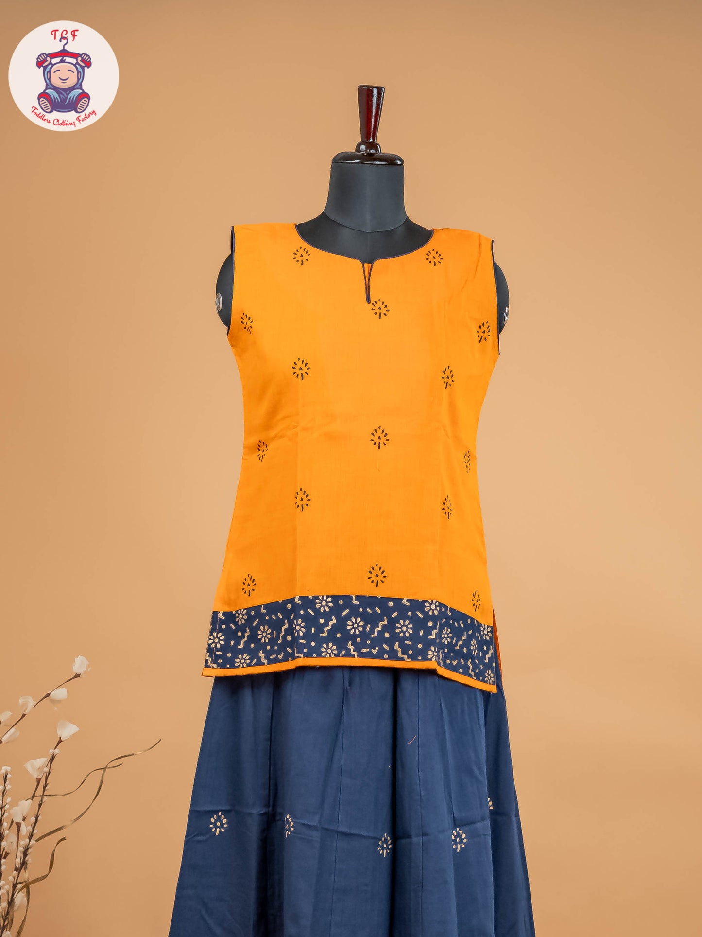 Orange & Blue - Adult Readymade Pavadai Sattai
