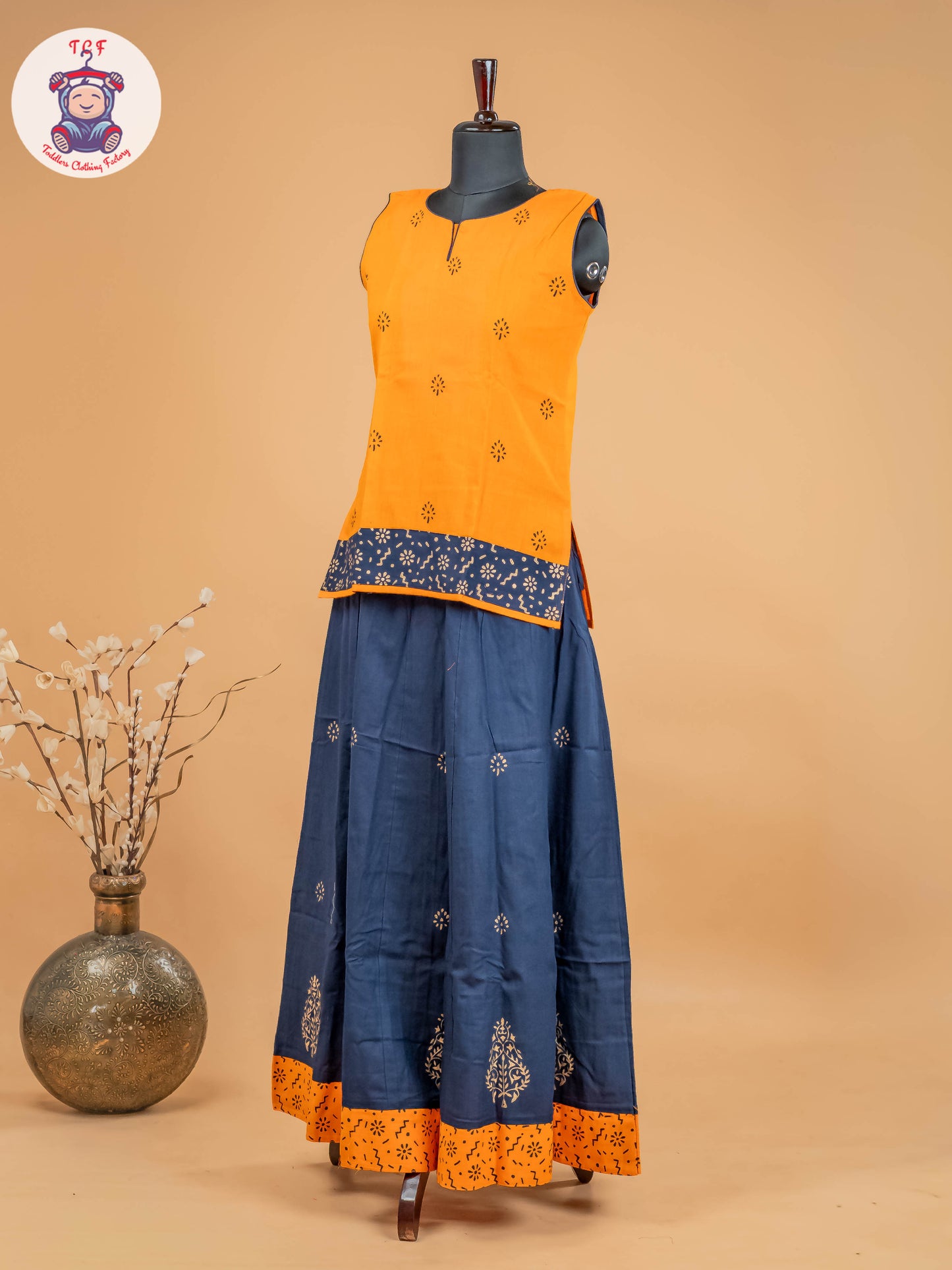 Orange & Blue - Adult Readymade Pavadai Sattai