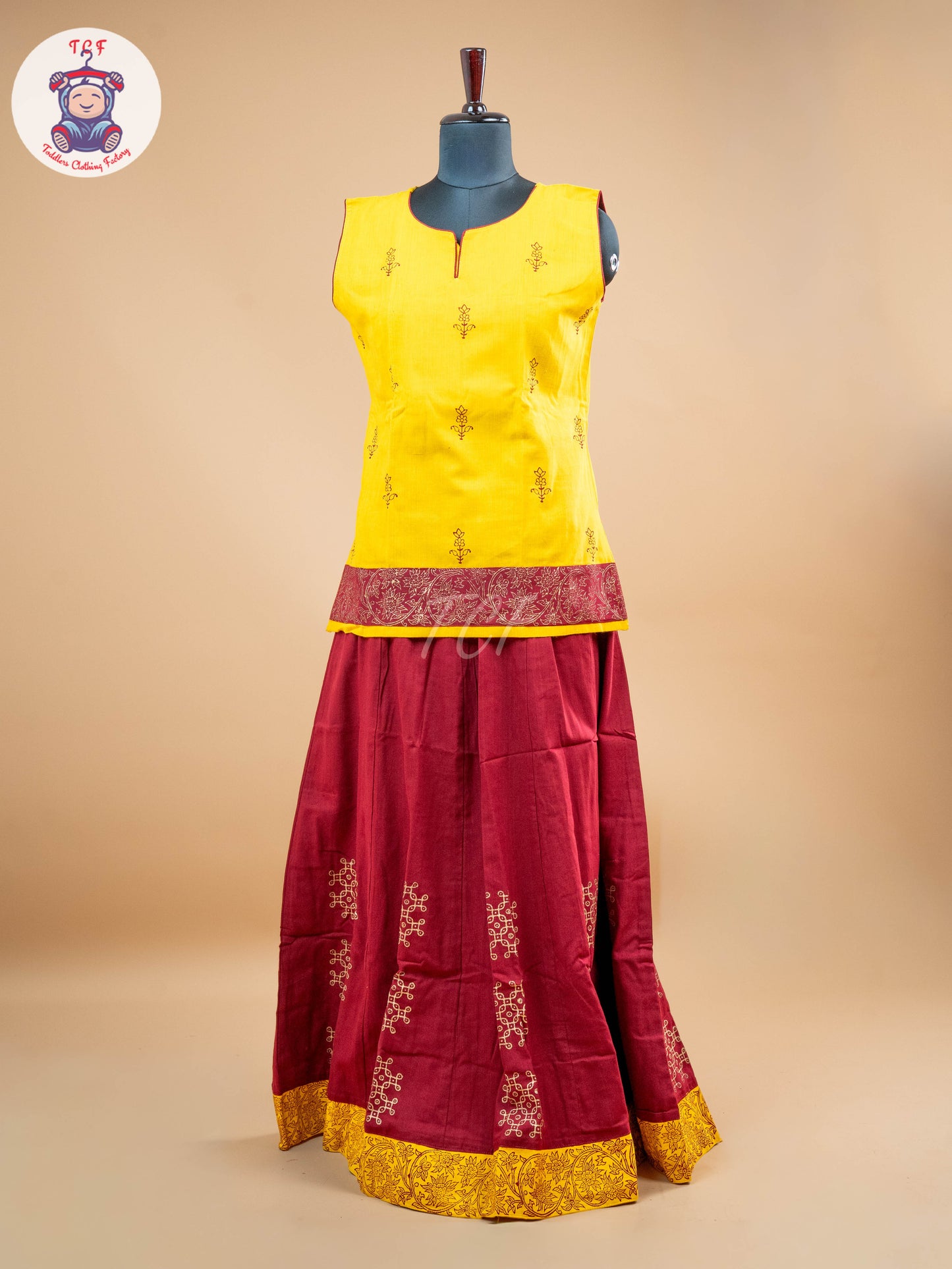 Yellow & Maroon - Adult Readymade Pavadai Sattai