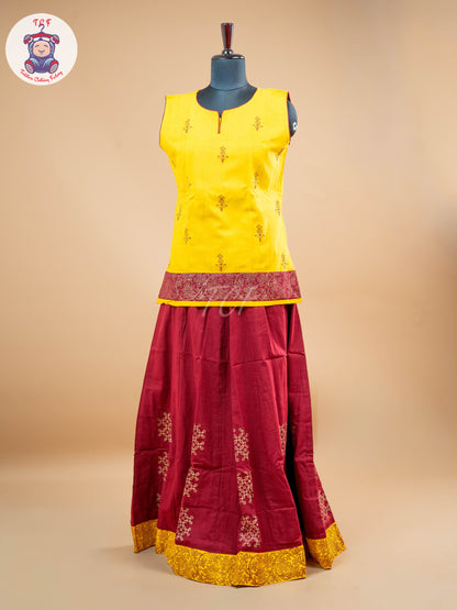 Yellow & Maroon - Adult Readymade Pavadai Sattai