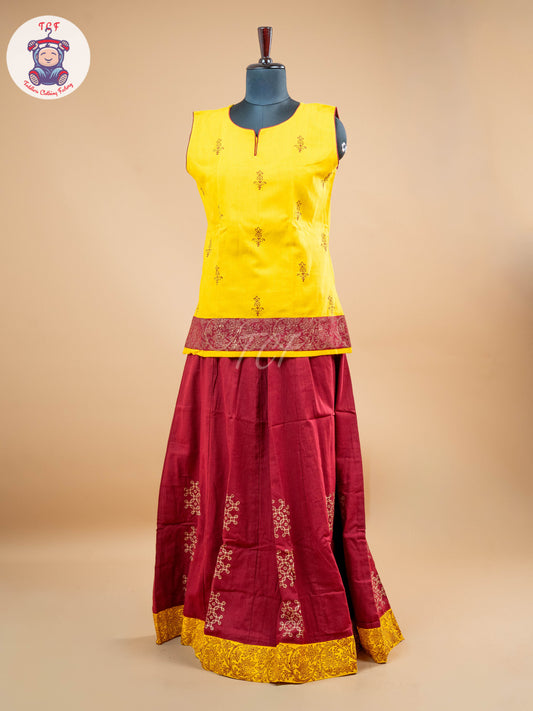 Yellow & Maroon - Adult Readymade Pavadai Sattai